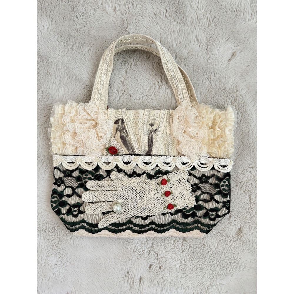 Vintage Y2K Victorian Lace Tote Purse Crochet Glove Roses Cottagecore Boutique - Picture 7 of 14